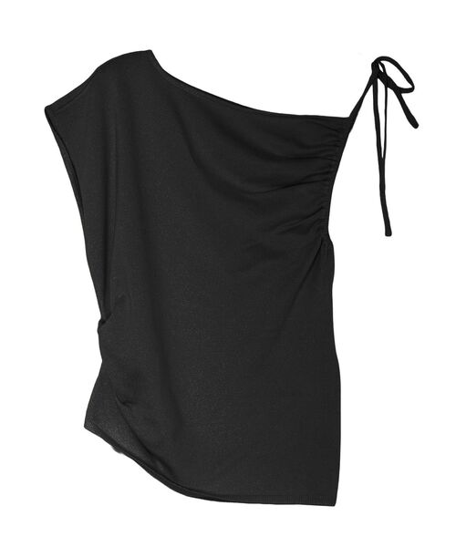 LAGUNAMOON（ラグナムーン）の「アシメギャザーリボンニットプルオーバー 【夏服】（ポロシャツ・レディース・ブラック/レッド/アイボリー・SMALL/MEDIUM/FREE）」の10枚目の写真