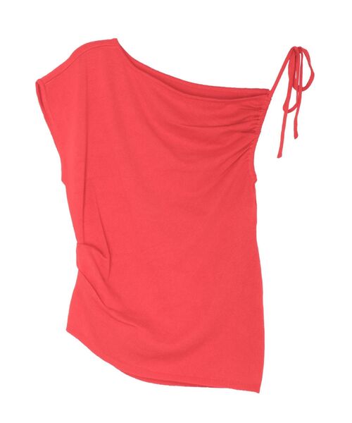 LAGUNAMOON（ラグナムーン）の「アシメギャザーリボンニットプルオーバー 【夏服】（ポロシャツ・レディース・ブラック/レッド/アイボリー・SMALL/MEDIUM/FREE）」の11枚目の写真
