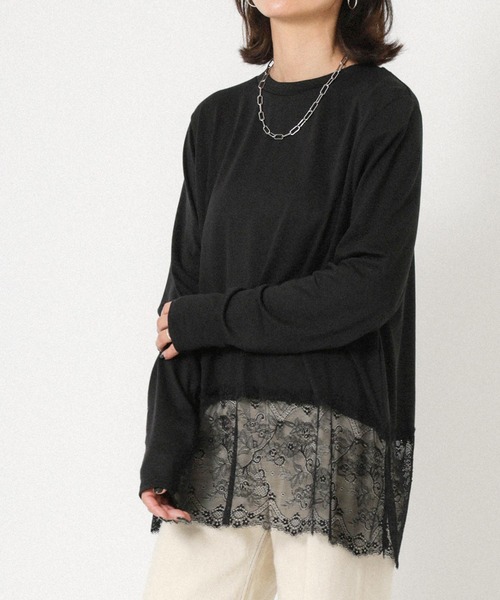 Floran（フローラン）の「裾レースレイヤードロンT（Tシャツ/カットソー・レディース・オフホワイト/ブラック・FREE）」の21枚目の写真