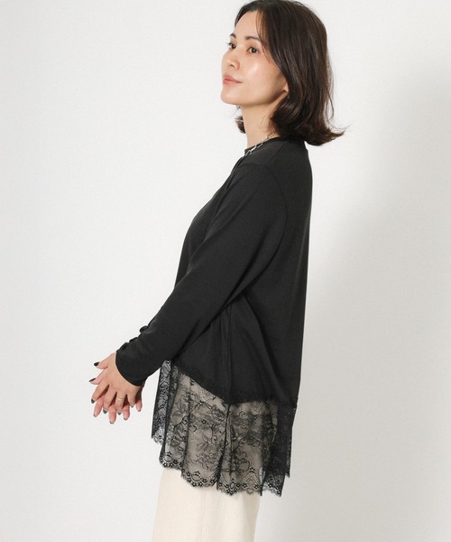 Floran（フローラン）の「裾レースレイヤードロンT（Tシャツ/カットソー・レディース・オフホワイト/ブラック・FREE）」の9枚目の写真