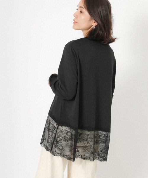 Floran（フローラン）の「裾レースレイヤードロンT（Tシャツ/カットソー・レディース・オフホワイト/ブラック・FREE）」の10枚目の写真