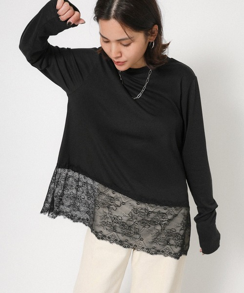 Floran（フローラン）の「裾レースレイヤードロンT（Tシャツ/カットソー・レディース・オフホワイト/ブラック・FREE）」の22枚目の写真