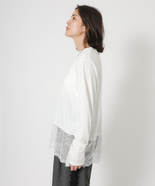 Floran（フローラン）の「裾レースレイヤードロンT（Tシャツ/カットソー・レディース・オフホワイト/ブラック・FREE）」の5枚目の写真