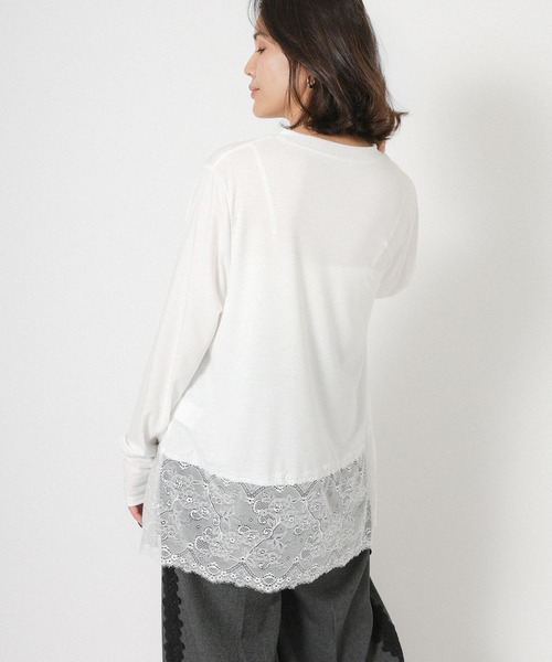 Floran（フローラン）の「裾レースレイヤードロンT（Tシャツ/カットソー・レディース・オフホワイト/ブラック・FREE）」の6枚目の写真