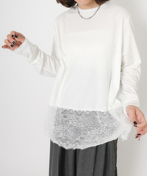 Floran（フローラン）の「裾レースレイヤードロンT（Tシャツ/カットソー・レディース・オフホワイト/ブラック・FREE）」の18枚目の写真