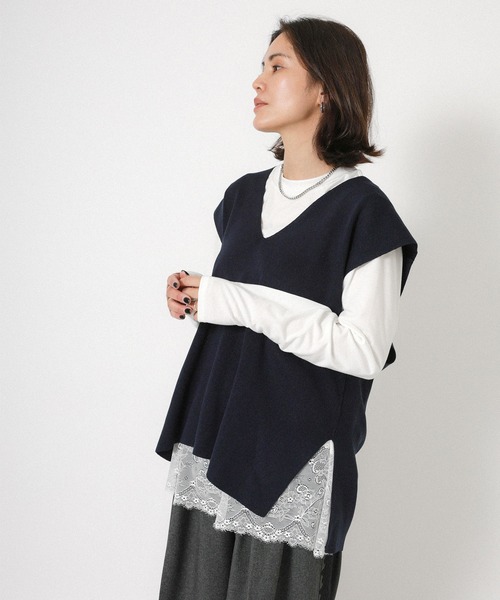 Floran（フローラン）の「裾レースレイヤードロンT（Tシャツ/カットソー・レディース・オフホワイト/ブラック・FREE）」の13枚目の写真