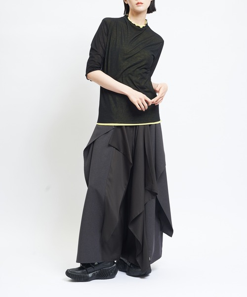 gomme(ゴム)の「80/2強撚天竺 強撚ボトルネックT(Tシャツ/カットソー・レディース・ホワイト×ブラック/ブラック×ホワイト/ブラック×イエロー・MEDIUM)」の4枚目の写真