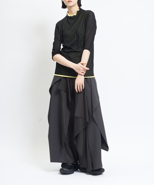 gomme(ゴム)の「80/2強撚天竺 強撚ボトルネックT(Tシャツ/カットソー・レディース・ホワイト×ブラック/ブラック×ホワイト/ブラック×イエロー・MEDIUM)」の5枚目の写真