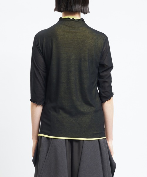 gomme(ゴム)の「80/2強撚天竺 強撚ボトルネックT(Tシャツ/カットソー・レディース・ホワイト×ブラック/ブラック×ホワイト/ブラック×イエロー・MEDIUM)」の16枚目の写真