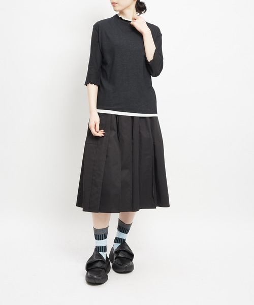 gomme(ゴム)の「80/2強撚天竺 強撚ボトルネックT(Tシャツ/カットソー・レディース・ホワイト×ブラック/ブラック×ホワイト/ブラック×イエロー・MEDIUM)」の12枚目の写真