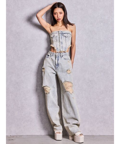 GYDA(ジェイダ)の「2WAYデニムチェーンロンパース(つなぎ/オールインワン・レディース・ブルー/その他2/ライトブルー・MEDIUM/SMALL)」の2枚目の写真