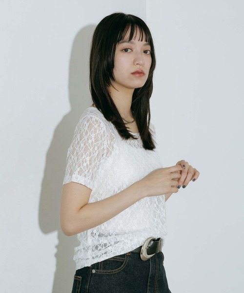 PAGEBOY(ページボーイ)の「バックシアーレースショートスリーブ(Tシャツ/カットソー・レディース・ブラック/オフホワイト・FREE)」の6枚目の写真