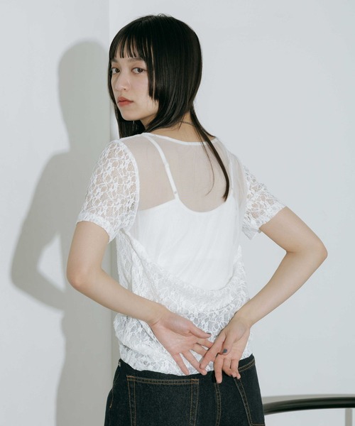 PAGEBOY(ページボーイ)の「バックシアーレースショートスリーブ(Tシャツ/カットソー・レディース・ブラック/オフホワイト・FREE)」の7枚目の写真