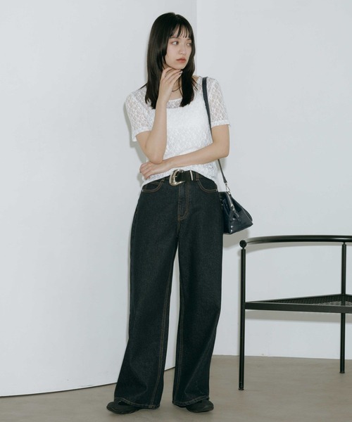 PAGEBOY(ページボーイ)の「バックシアーレースショートスリーブ(Tシャツ/カットソー・レディース・ブラック/オフホワイト・FREE)」の4枚目の写真