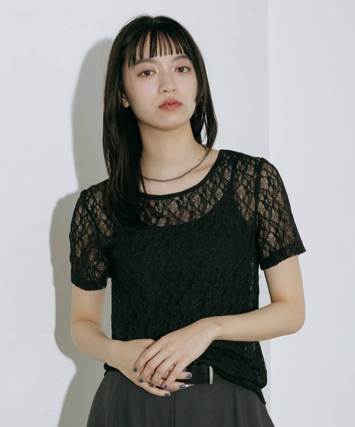 PAGEBOY(ページボーイ)の「バックシアーレースショートスリーブ(Tシャツ/カットソー・レディース・ブラック/オフホワイト・FREE)」の10枚目の写真