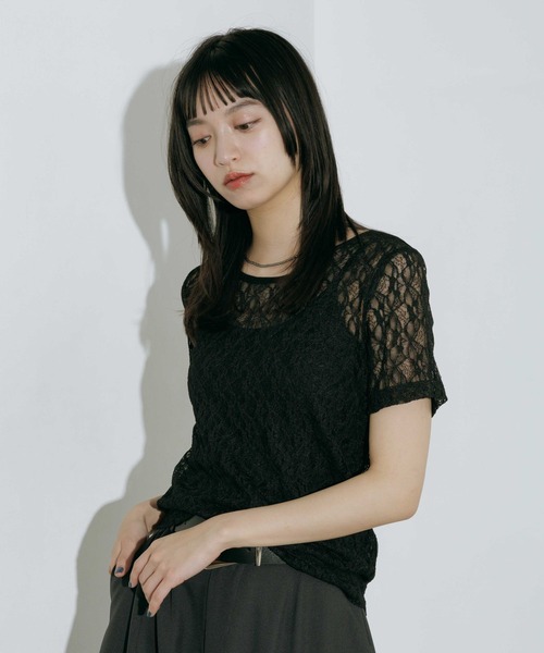 PAGEBOY(ページボーイ)の「バックシアーレースショートスリーブ(Tシャツ/カットソー・レディース・ブラック/オフホワイト・FREE)」の11枚目の写真