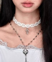 Sibra（シブラ）の「2点セット／レースチョーカー＆ハートキーモチーフネックレス（ネックレス）」