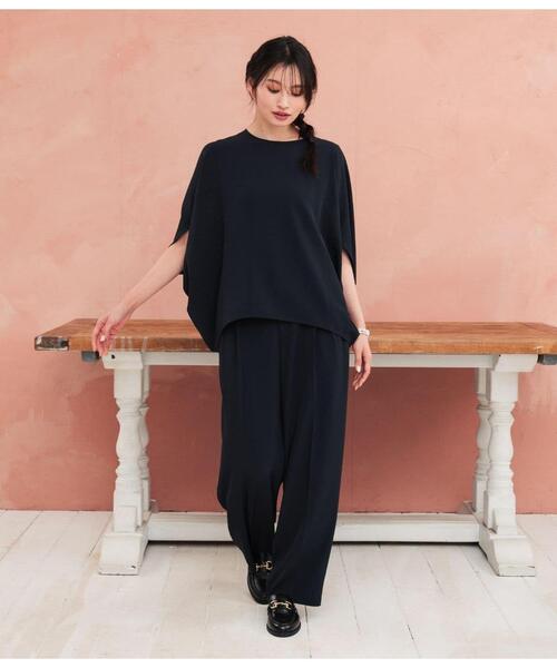 Park Slope NEWYORKER(パークスロープニューヨーカー)の「【防シワ・セレモニー・セットアップ可・ウエストゴム】ツータックワイドパンツ(その他パンツ・レディース・アイボリー/ネイビー・L/M)」の17枚目の写真