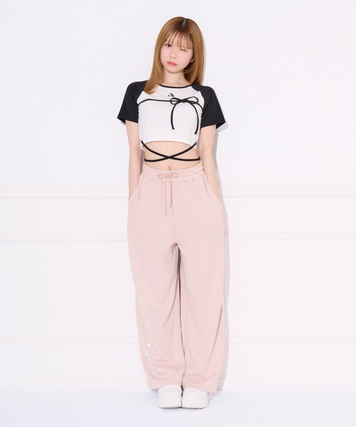 apres jour(アプレジュール)の「クロスリボンリンガーTシャツ(Tシャツ/カットソー・レディース・ブラック/ピンク・フリー/X-LARGE)」の6枚目の写真