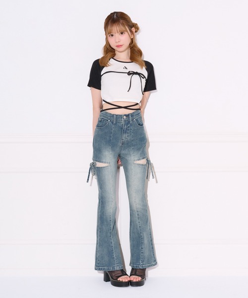 apres jour(アプレジュール)の「クロスリボンリンガーTシャツ(Tシャツ/カットソー・レディース・ブラック/ピンク・フリー/X-LARGE)」の9枚目の写真