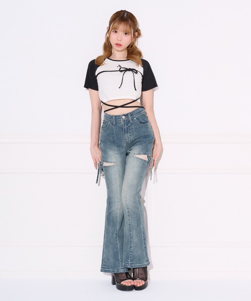 apres jour(アプレジュール)の「クロスリボンリンガーTシャツ(Tシャツ/カットソー・レディース・ブラック/ピンク・フリー/X-LARGE)」の10枚目の写真