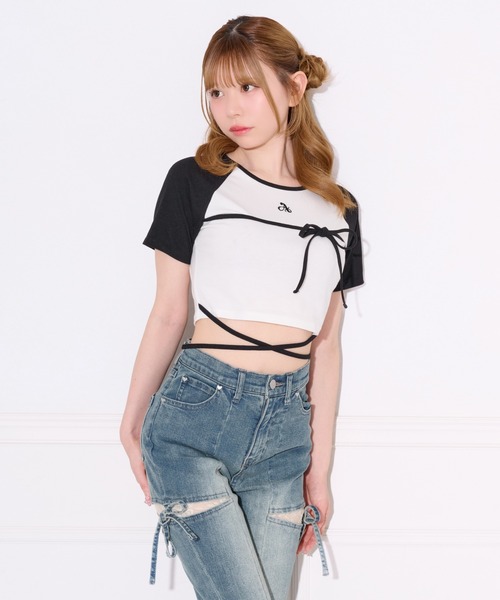 apres jour(アプレジュール)の「クロスリボンリンガーTシャツ(Tシャツ/カットソー・レディース・ブラック/ピンク・フリー/X-LARGE)」の8枚目の写真