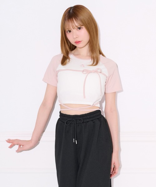 apres jour(アプレジュール)の「クロスリボンリンガーTシャツ(Tシャツ/カットソー・レディース・ブラック/ピンク・フリー/X-LARGE)」の19枚目の写真
