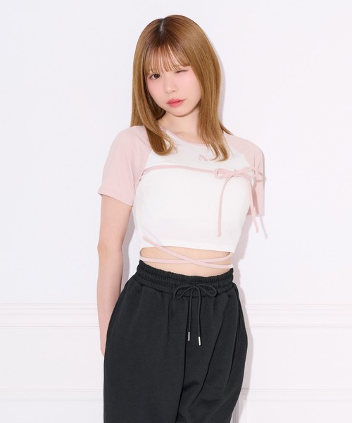 apres jour(アプレジュール)の「クロスリボンリンガーTシャツ(Tシャツ/カットソー・レディース・ブラック/ピンク・フリー/X-LARGE)」の20枚目の写真