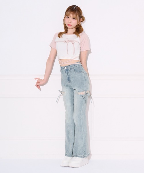 apres jour(アプレジュール)の「クロスリボンリンガーTシャツ(Tシャツ/カットソー・レディース・ブラック/ピンク・フリー/X-LARGE)」の13枚目の写真