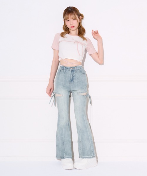 apres jour(アプレジュール)の「クロスリボンリンガーTシャツ(Tシャツ/カットソー・レディース・ブラック/ピンク・フリー/X-LARGE)」の14枚目の写真