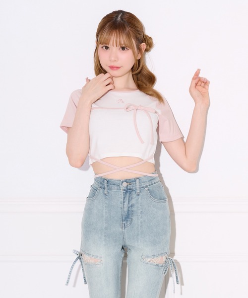 apres jour(アプレジュール)の「クロスリボンリンガーTシャツ(Tシャツ/カットソー・レディース・ブラック/ピンク・フリー/X-LARGE)」の11枚目の写真