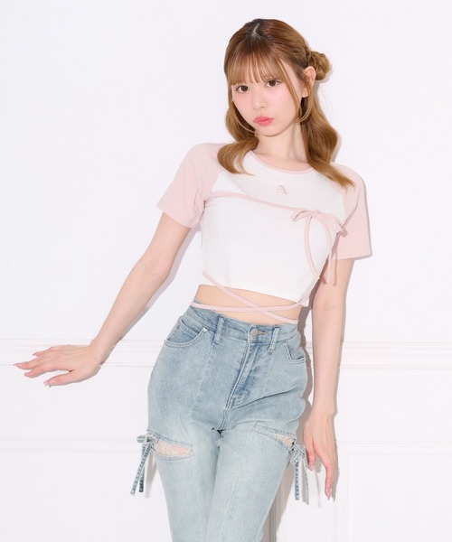 apres jour(アプレジュール)の「クロスリボンリンガーTシャツ(Tシャツ/カットソー・レディース・ブラック/ピンク・フリー/X-LARGE)」の12枚目の写真