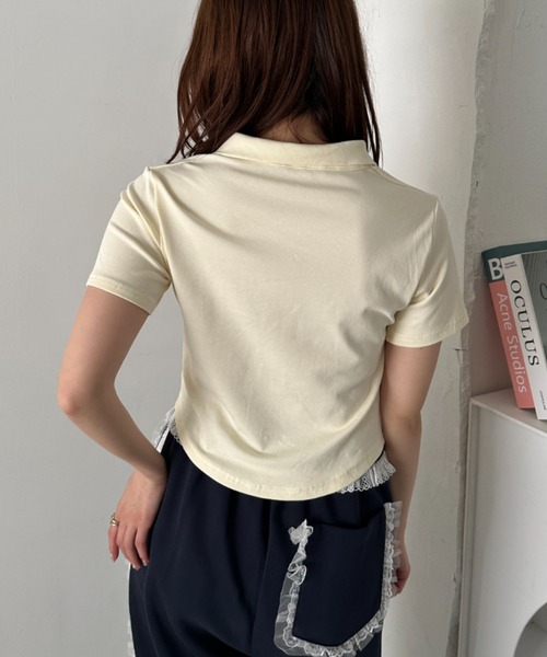 CLEA(クレア)の「ジップギャザー襟付きトップス(Tシャツ/カットソー・レディース・ピンク/ホワイト/アイボリー/ブラック/ライトグレー/ライトブルー・FREE)」の19枚目の写真