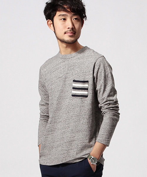 BEAMS（ビームス）の「BEAMS / リブボーダー ポケット ロンTEE（Tシャツ/カットソー・メンズ・ブラック系その他/ネイビー/ホワイト・X-LARGE/MEDIUM/SMALL/LARGE）」の2枚目の写真