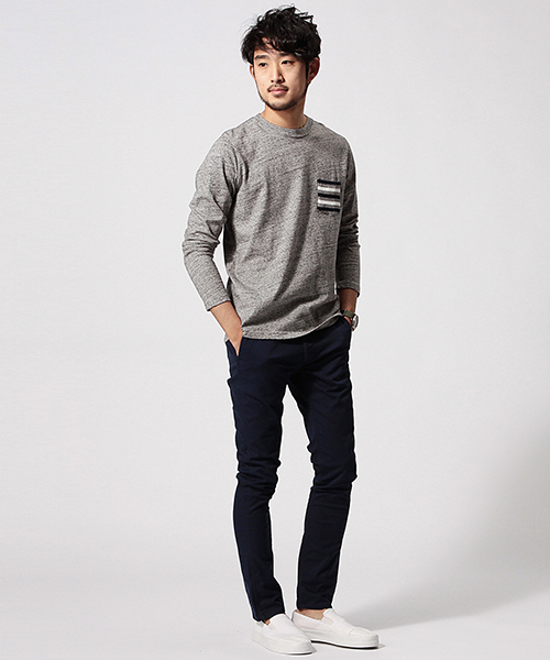 BEAMS（ビームス）の「BEAMS / リブボーダー ポケット ロンTEE（Tシャツ/カットソー・メンズ・ブラック系その他/ネイビー/ホワイト・X-LARGE/MEDIUM/SMALL/LARGE）」の11枚目の写真