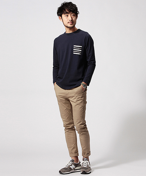 BEAMS（ビームス）の「BEAMS / リブボーダー ポケット ロンTEE（Tシャツ/カットソー・メンズ・ブラック系その他/ネイビー/ホワイト・X-LARGE/MEDIUM/SMALL/LARGE）」の12枚目の写真