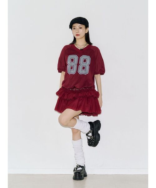 jouetie(ジュエティ)の「チュールフリルアメフトミニワンピース 夏服(ワンピース・レディース・ボルドー/オフホワイト/ブラック・MEDIUM)」の21枚目の写真