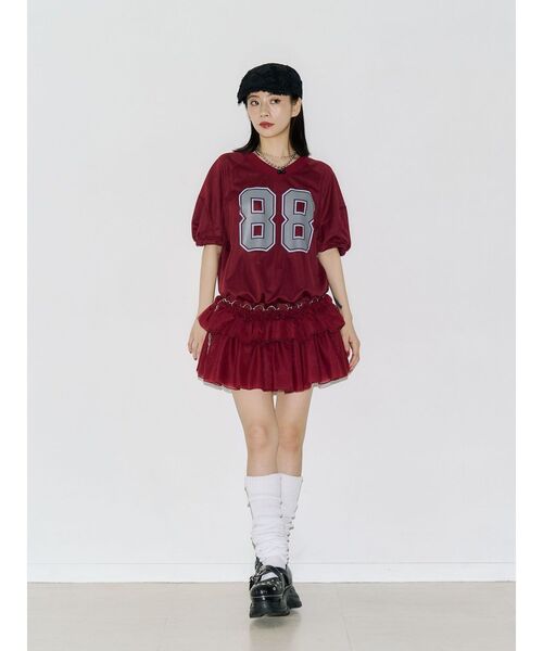 jouetie(ジュエティ)の「チュールフリルアメフトミニワンピース 夏服(ワンピース・レディース・ボルドー/オフホワイト/ブラック・MEDIUM)」の22枚目の写真