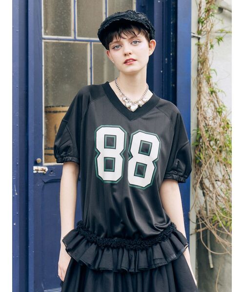 jouetie(ジュエティ)の「チュールフリルアメフトミニワンピース 夏服(ワンピース・レディース・ボルドー/オフホワイト/ブラック・MEDIUM)」の14枚目の写真