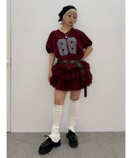 jouetie(ジュエティ)の「チュールフリルアメフトミニワンピース 夏服(ワンピース・レディース・ボルドー/オフホワイト/ブラック・MEDIUM)」の18枚目の写真