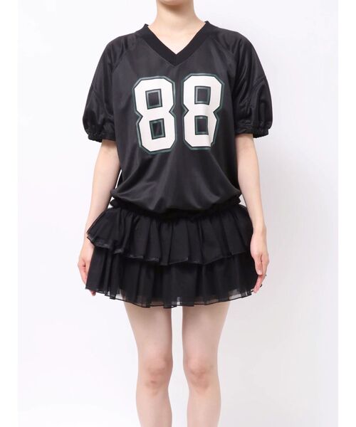 jouetie(ジュエティ)の「チュールフリルアメフトミニワンピース 夏服(ワンピース・レディース・ボルドー/オフホワイト/ブラック・MEDIUM)」の19枚目の写真