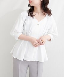 〈osono〉タックデザインぺプラム5分袖ブラウス