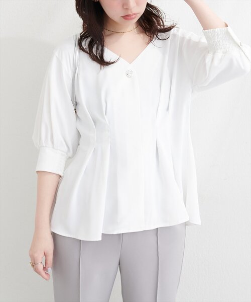 natural couture(ナチュラルクチュール)の「〈osono〉タックデザインぺプラム5分袖ブラウス(シャツ/ブラウス・レディース・オフホワイト/その他2/その他1/ドット/チェック/ストライプ/ネイビー・FREE)」の21枚目の写真