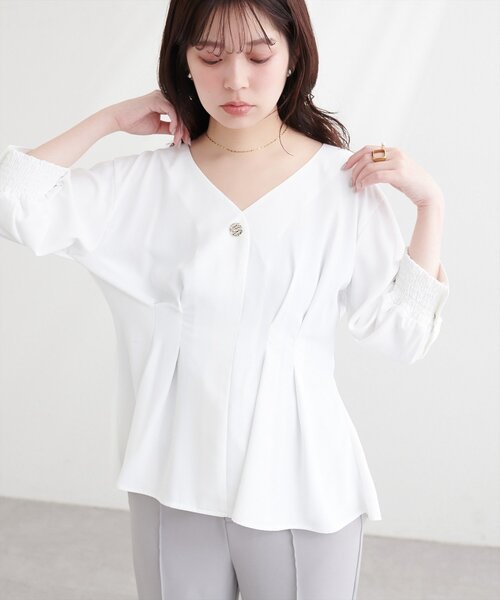 natural couture(ナチュラルクチュール)の「〈osono〉タックデザインぺプラム5分袖ブラウス(シャツ/ブラウス・レディース・オフホワイト/その他2/その他1/ドット/チェック/ストライプ/ネイビー・FREE)」の22枚目の写真