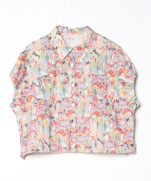 EGLANTINE(エグランティーヌ)の「EGLANTINE セットアップ対応 ボタニカル総柄プリントコットンブラウス ノースリーブ(シャツ/ブラウス・レディース・グリーン/オレンジ・38)」の1枚目の写真
