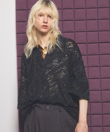 《UNISEX》Random Bias Mesh Jacquard Prime-Over Knit T-shirt/ランダムバイアスメッシュジャガードプライムオーバーニットTシャツ【MAISON SPECIAL/メゾンスペシャル】
