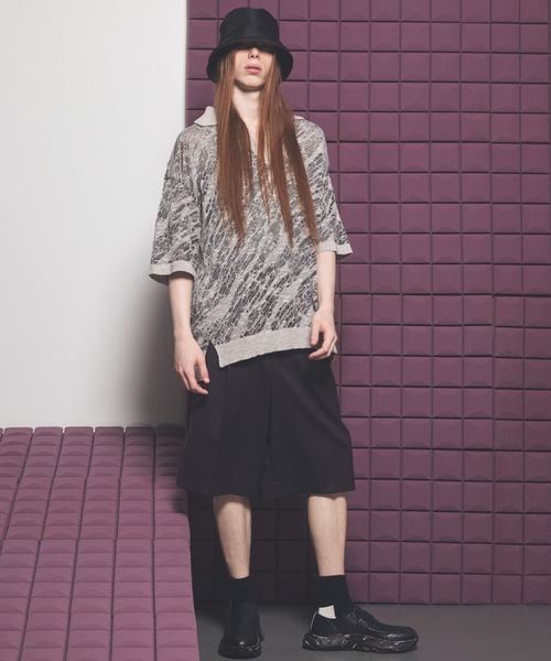 MAISON SPECIAL（メゾンスペシャル）の「《UNISEX》Random Bias Mesh Jacquard Prime-Over Knit T-shirt/ランダムバイアスメッシュジャガードプライムオーバーニットTシャツ【MAISON SPECIAL/メゾンスペシャル】（ポロシャツ・メンズ・ブラック/グレー/レッド・0/1/2）」の6枚目の写真