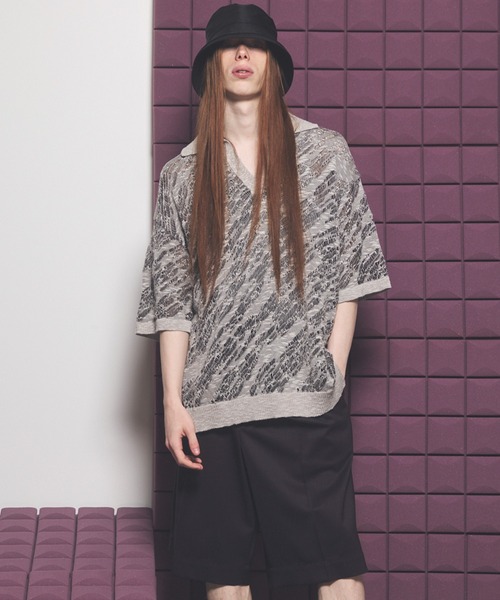 MAISON SPECIAL（メゾンスペシャル）の「《UNISEX》Random Bias Mesh Jacquard Prime-Over Knit T-shirt/ランダムバイアスメッシュジャガードプライムオーバーニットTシャツ【MAISON SPECIAL/メゾンスペシャル】（ポロシャツ・メンズ・ブラック/グレー/レッド・0/1/2）」の11枚目の写真