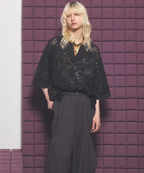 MAISON SPECIAL（メゾンスペシャル）の「《UNISEX》Random Bias Mesh Jacquard Prime-Over Knit T-shirt/ランダムバイアスメッシュジャガードプライムオーバーニットTシャツ【MAISON SPECIAL/メゾンスペシャル】（ポロシャツ・メンズ・ブラック/グレー/レッド・0/1/2）」の14枚目の写真