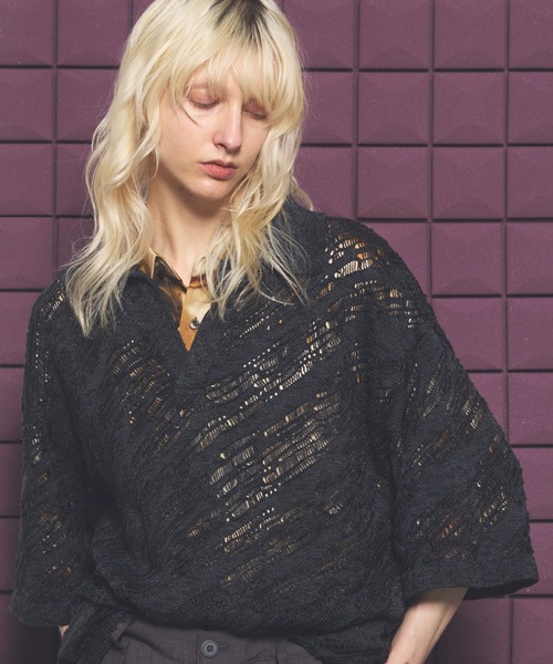 MAISON SPECIAL（メゾンスペシャル）の「《UNISEX》Random Bias Mesh Jacquard Prime-Over Knit T-shirt/ランダムバイアスメッシュジャガードプライムオーバーニットTシャツ【MAISON SPECIAL/メゾンスペシャル】（ポロシャツ・メンズ・ブラック/グレー/レッド・0/1/2）」の17枚目の写真